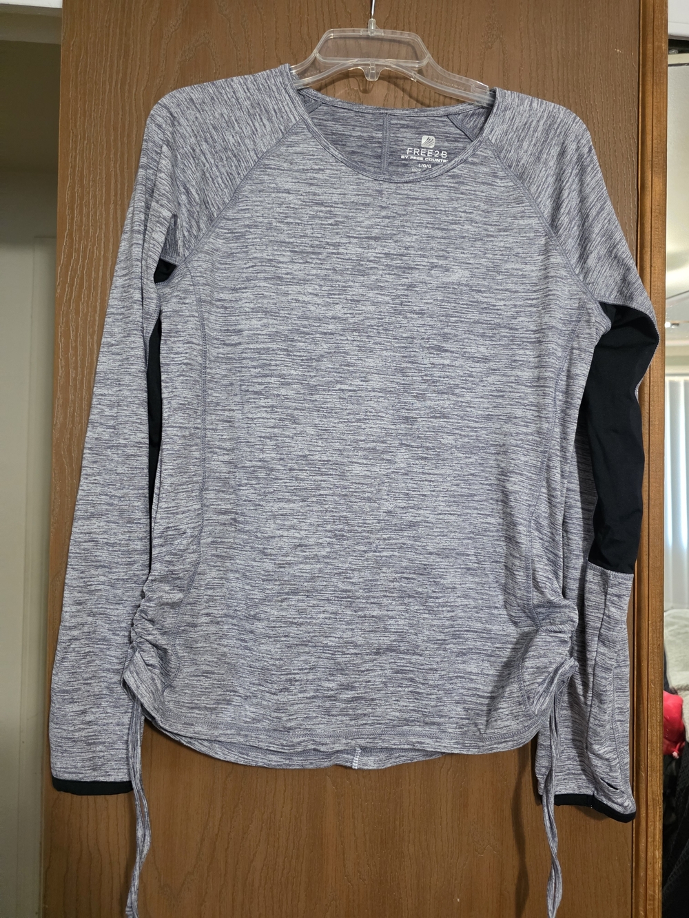 Heather Gray Long-Sleeve Active Top with Black Accents